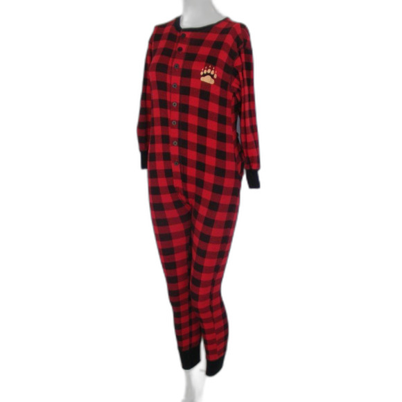 LAZY ONE Union Suit, XS, Bear Cheeks Flap Jack, Buffalo Plaid, Red/Black - Picture 3 of 10